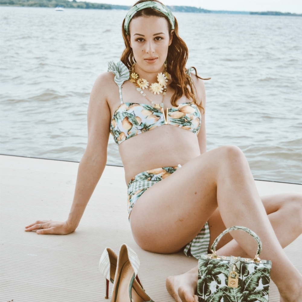 NWT Lemon Floral Striped Two Piece Bikini S:Sm-Med - Picture 5 of 8